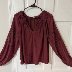 Ramy Brook Blouse with Beading Details in Burgundy - Size XS/TP
